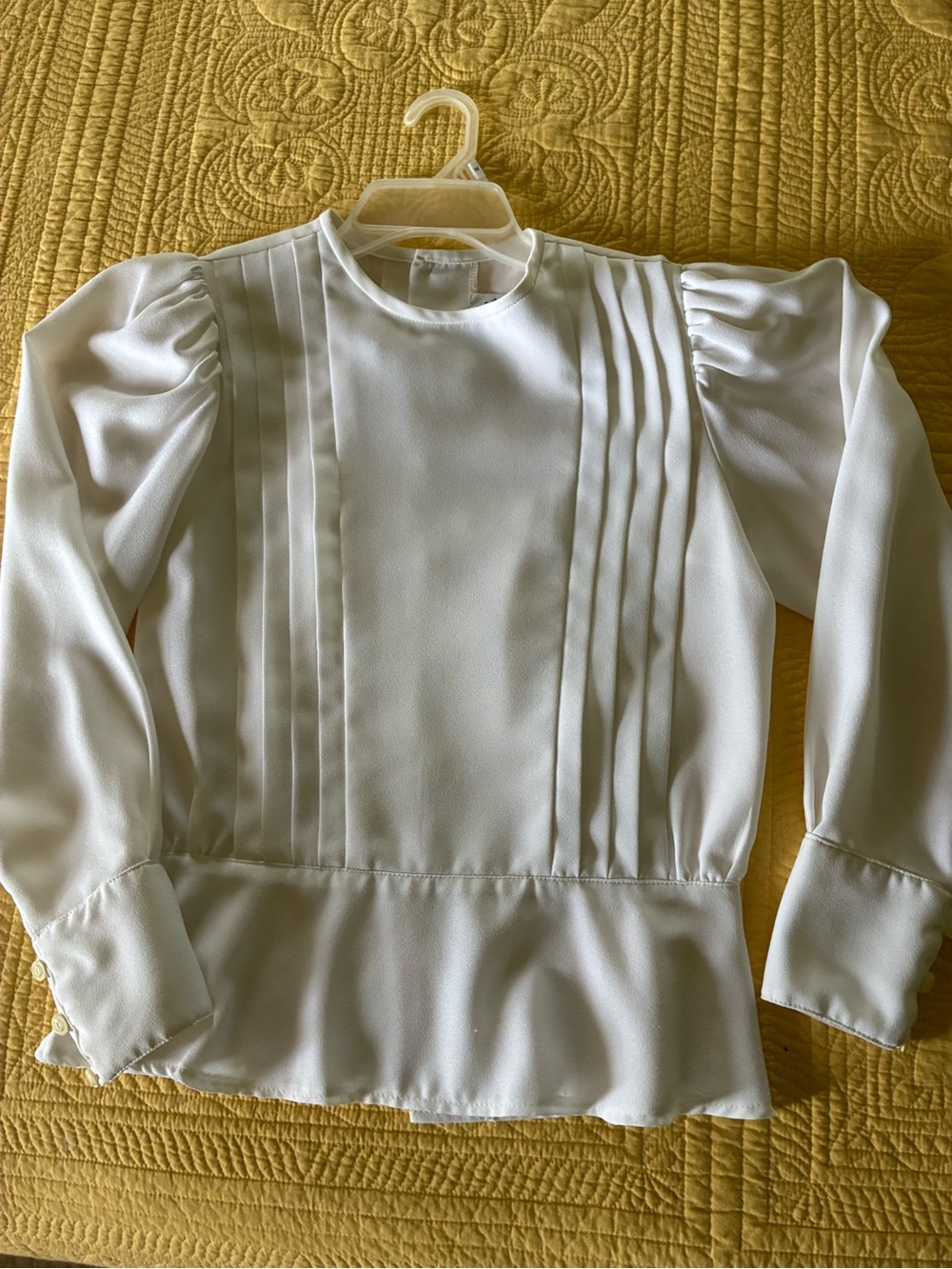 Women's White Pleated Peplum Blouse with Puff Shoulders